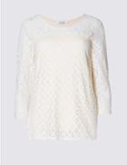 Marks & Spencer Geometric Lace Jersey Top Ivory