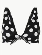 Marks & Spencer Spot Print Front Tie Plunge Bikini Top Black Mix