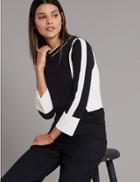 Marks & Spencer Colour Block Round Neck 3/4 Sleeve Jumper Black Mix