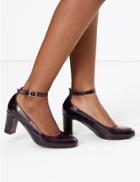 Marks & Spencer Leather Ankle Strap Court Shoes Burgundy