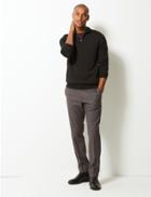 Marks & Spencer Skinny Fit Checked Flat Front Trousers Brown