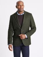 Marks & Spencer Pure Wool Textured Tailored Fit Jacket Green