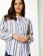 Marks & Spencer Striped Long Sleeve Blouse Blue Mix