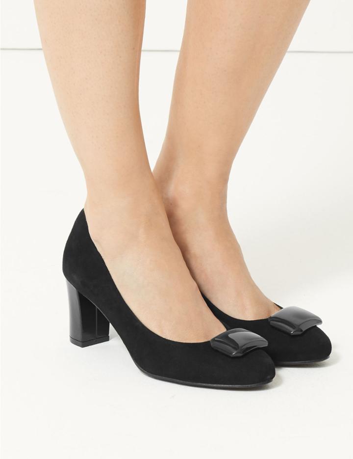 Marks & Spencer Suede Almond Toe Trim Court Shoes