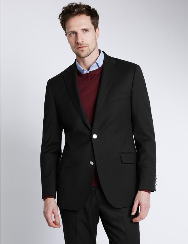 Marks & Spencer Performance Wool Blend 2 Button Blazer With Odegon&trade; Black