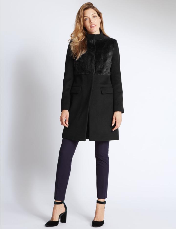 Marks & Spencer Wool Blend Front Coat Navy