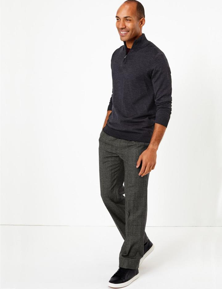 Marks & Spencer Wool Blend Checked Trousers Grey Mix