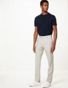 Marks & Spencer Slim Fit Linen Blend Flat Front Trousers Neutral