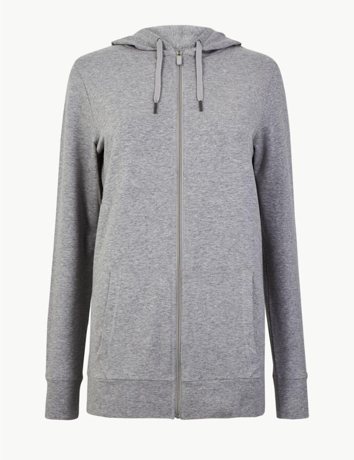 Marks & Spencer Cotton Drawstring Hoodie Grey Marl
