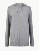 Marks & Spencer Cotton Drawstring Hoodie Grey Marl