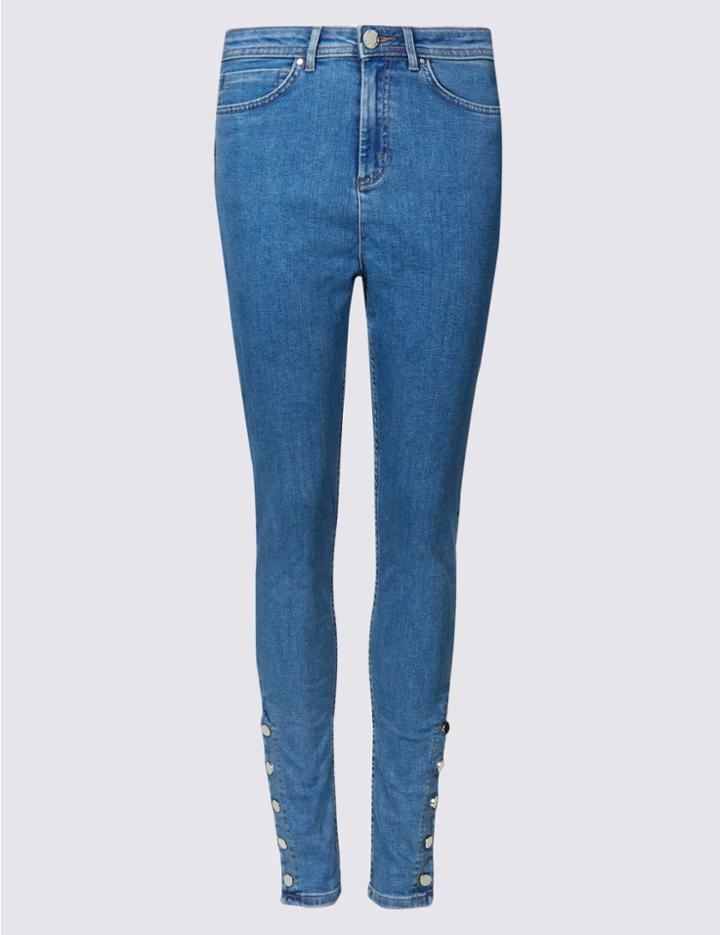 Marks & Spencer Ankle Button Skinny Leg Jeans Light Indigo