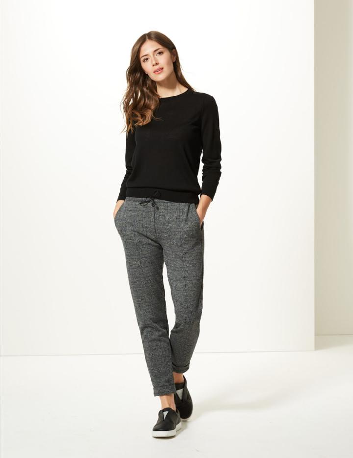 Marks & Spencer Checked Slim Leg Trousers Charcoal