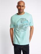 Marks & Spencer Pure Cotton Printed Crew Neck T-shirt Light Aqua