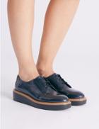 Marks & Spencer Leather Block Heel Flatform Brogue Shoe Light Steel Blue