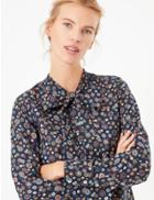 Marks & Spencer Pure Cotton Printed Blouse Navy Mix
