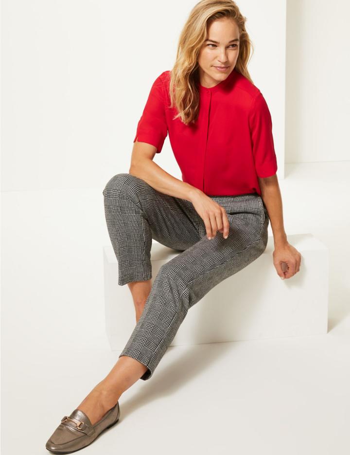 Marks & Spencer Round Neck Short Sleeve Blouse Red