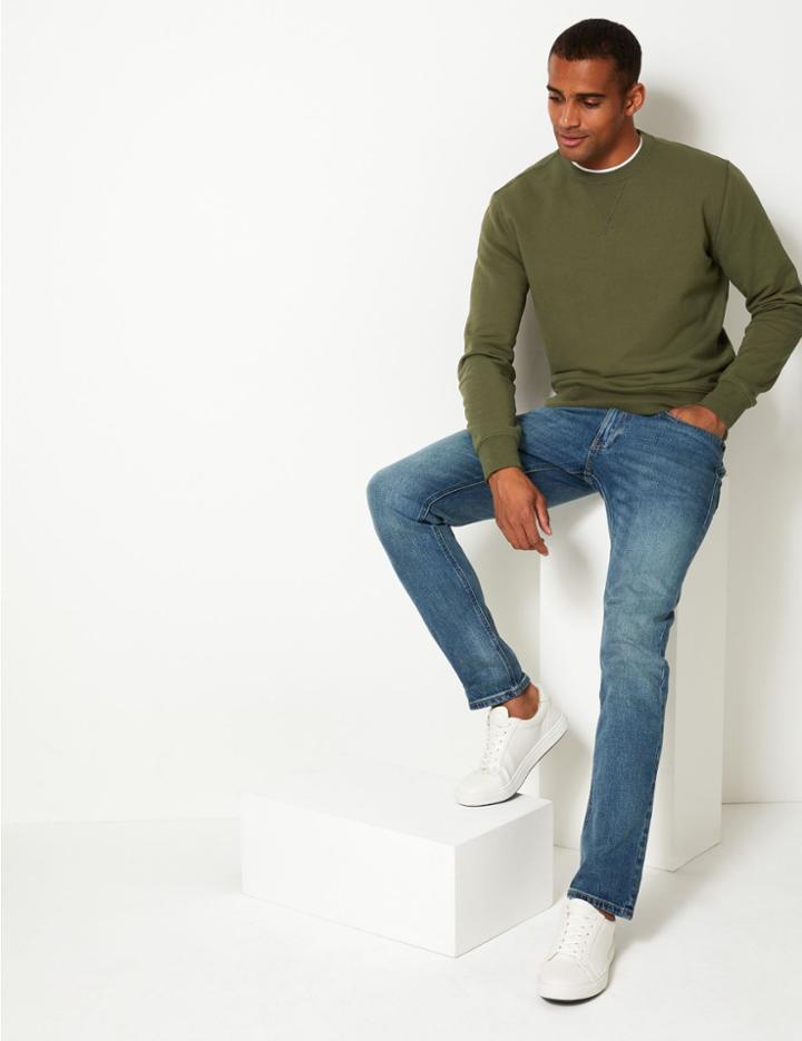 Marks & Spencer Cotton Crew Neck Sweatshirt Khaki