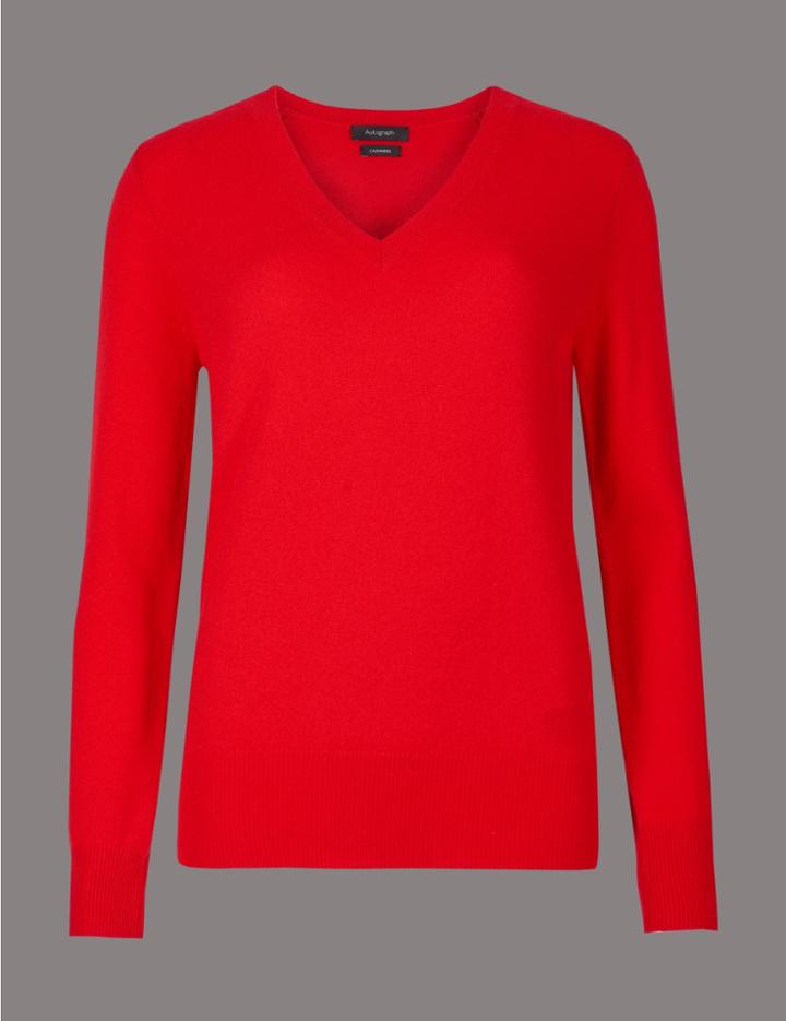 Marks & Spencer Pure Cashmere V-neck Jumper Chilli