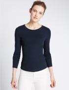 Marks & Spencer Pure Cotton Round Neck Long Sleeve T-shirt Navy