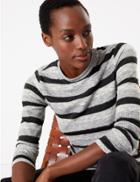 Marks & Spencer Sparkly Striped Straight Fit Sweatshirt Black Mix