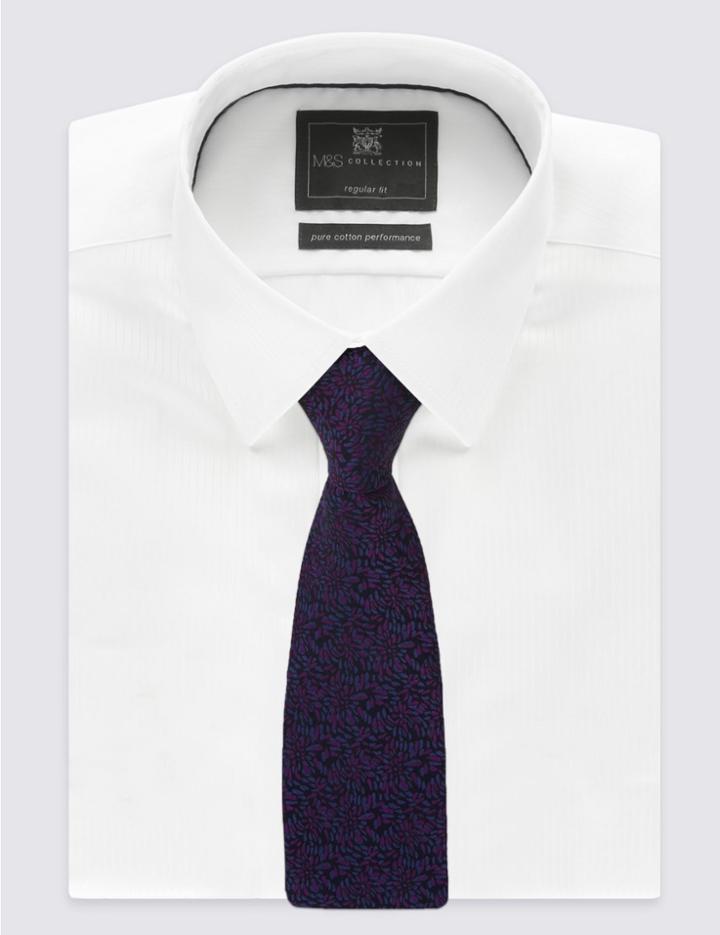 Marks & Spencer Pure Silk Floral Tie Mauve Mix
