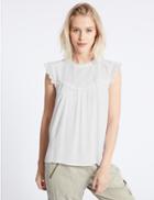 Marks & Spencer Crinkle Round Neck Cap Sleeve Shell Top White
