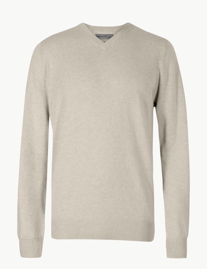 Marks & Spencer Pure Cotton V-neck Jumper Neutral