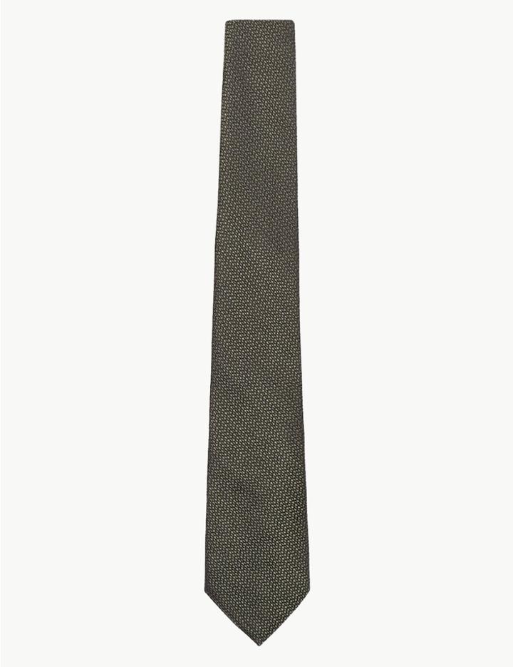 Marks & Spencer Pure Silk Slim Textured Tie Olive