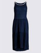 Marks & Spencer Cotton Rich Crinkle Pleated Beach Dress Navy Mix