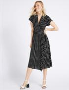 Marks & Spencer Striped Midi Dress Black Mix