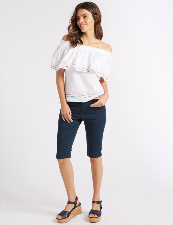 Marks & Spencer Pedal Pusher Roma Rise Denim Shorts Dark Midnight