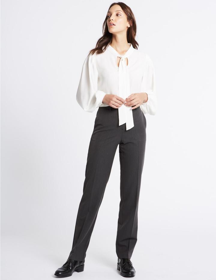 Marks & Spencer Embossed Straight Leg Trousers Dark Charcoal