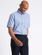 Marks & Spencer Pure Cotton Easy To Iron Regular Oxford Shirt Blue Mix