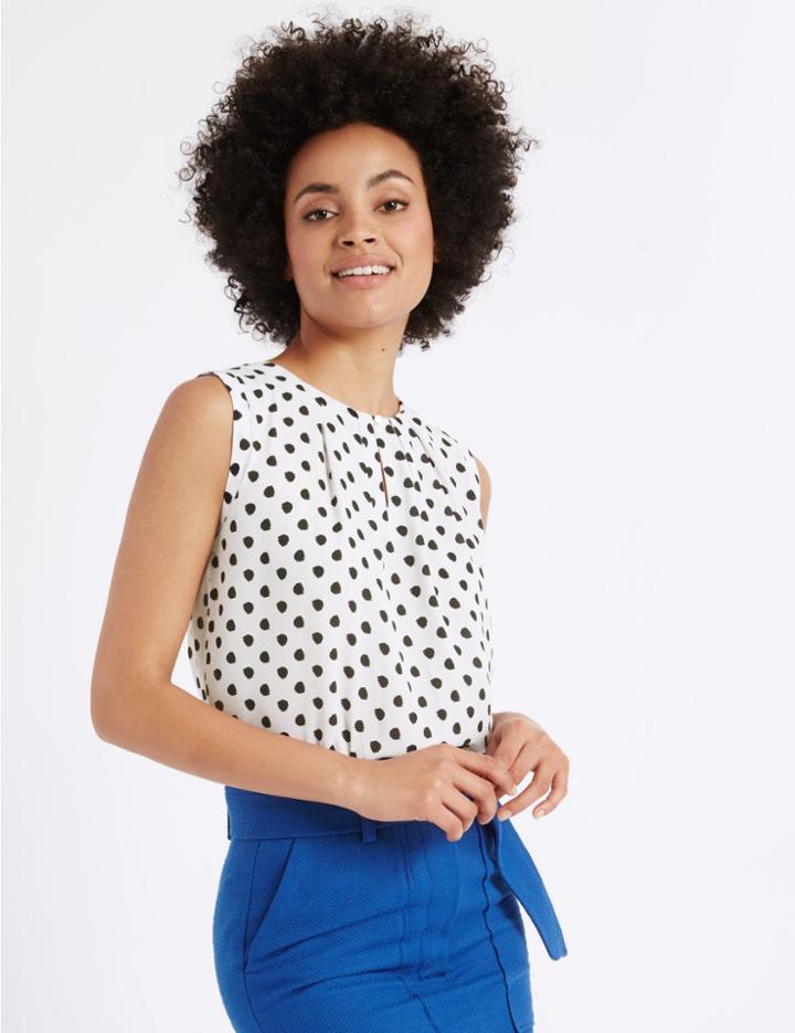 Marks & Spencer Spotted Round Neck Vest Top White/black