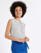 Marks & Spencer Spotted Round Neck Vest Top White/black