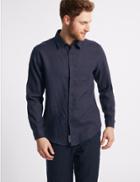 Marks & Spencer Easy Care Pure Linen Shirt With Pocket Navy