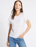Marks & Spencer Pure Cotton Broderie Tie Sleeve T-shirt Soft White