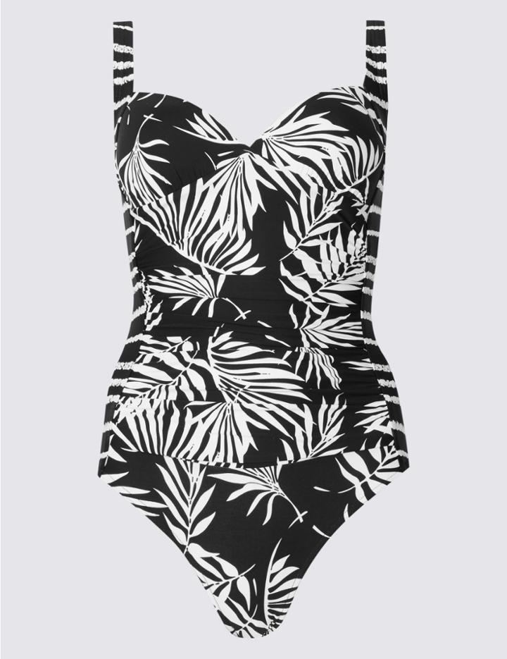 Marks & Spencer Secret Slimming™ Palm Leaf Print Swimsuit Black Mix