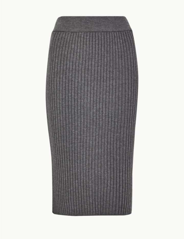 Marks & Spencer Knitted Pencil Midi Skirt Grey