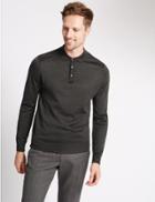 Marks & Spencer Merino Wool Blend Slim Fit Polo Shirt Charcoal