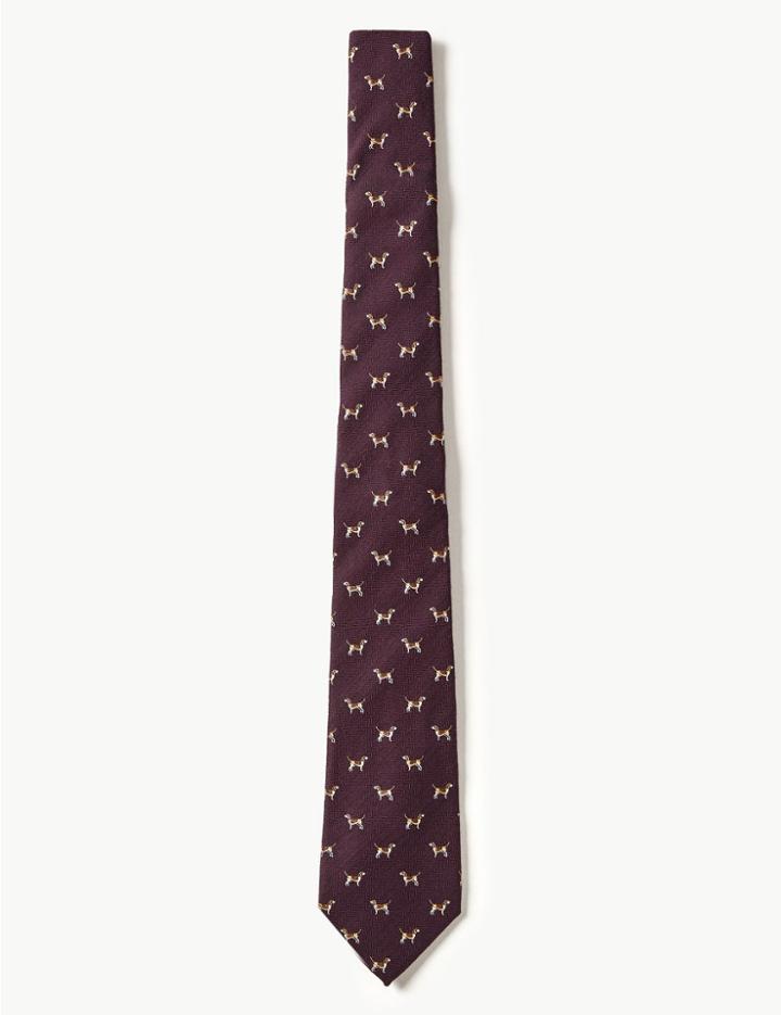 Marks & Spencer Wool Blend Beagle Tie Aubergine Mix