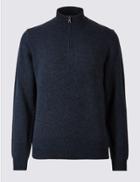 Marks & Spencer Pure Lambswool Textured Jumper Navy Marl