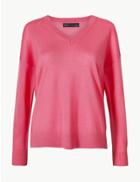 Marks & Spencer Pure Merino Wool Relaxed Fit V-neck Jumper Pink