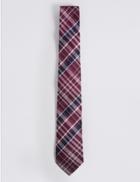 Marks & Spencer Pure Silk Checked Tie Beige