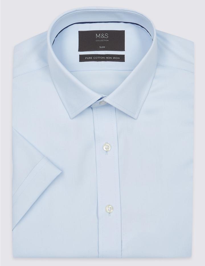 Marks & Spencer Pure Cotton Non Iron Slim Fit Shirt Sky