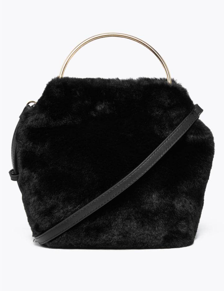 Marks & Spencer Faux Fur Leopard Print Crossbody Bag Black