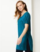 Marks & Spencer Round Neck Longline Short Sleeve Top Teal
