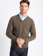 Marks & Spencer Pure Lambswool V-neck Jumper Mocha