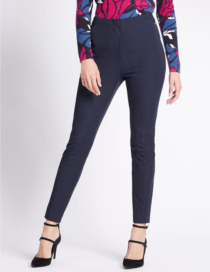 Marks & Spencer Cotton Rich Slim Leg Trousers Navy