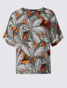 Marks & Spencer Plus Leaf Print Short Sleeve Shell Top Orange Mix